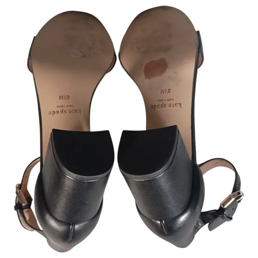 Kate Spade New York Willow Sandal Shoe 8.5 Block Heel Ankle Strap Black Leather